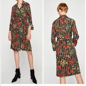 Zara Basic Stripe Floral Sleeve Wrap Dress